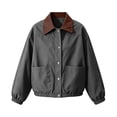 thumbnail image 3 of Women’s Lapel Button Jacket, Lightweight Long Sleeve Loose Jackets, Fall Elastic Hem Casual Outerwear with Pockets, 3 of 6