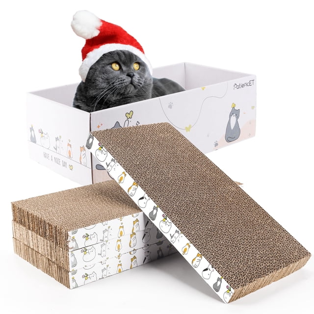 Bloc de rascar para gatos PatienCet, paquete de 4 con caja y hierba gatera para gatos
