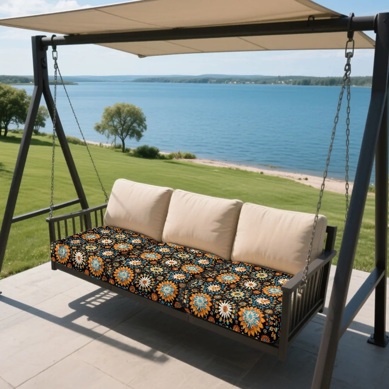 COEQINE Stretch Armchair Cushion Cover Washable Couch Cushion Cover Fitted Sofa Seat Slipcover Sets Separate Sectional Sofa Cover for Home Decor, 3 Pieces, Boho Mandala Floral Orange
