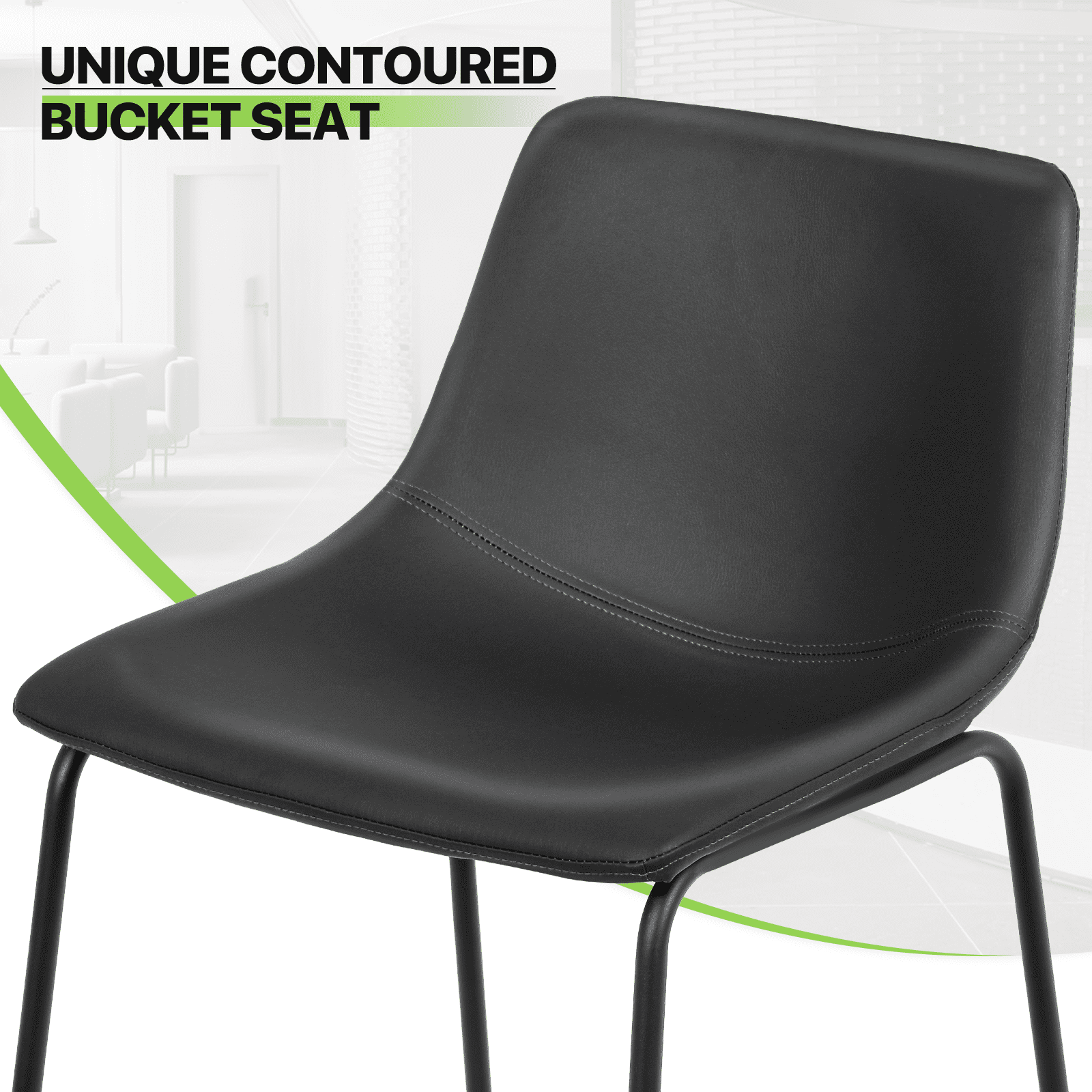 Magshion Modern Barstools Set of 4, PU Leather Counter Height Bar Stools, Dining Pub Chairs with Padded Bucket Seat, Black
