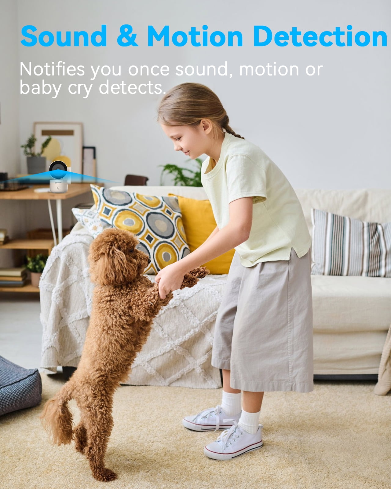 Camera for Home Security Indoor, Pan & Tilt, Cry Detection for Baby, 2.5K 4MP QHD, Night Vision, Motion Detection & Tracking, 2-Way Audio, Nanny, Pet, 2.4G WiFi, Local&Cloud Storage