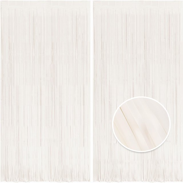 Cortina con forma de serpentina con flecos BRAVESHINE Tinsel, paquete de 2 unidades, 2,4 x 2,5 m, color blanco