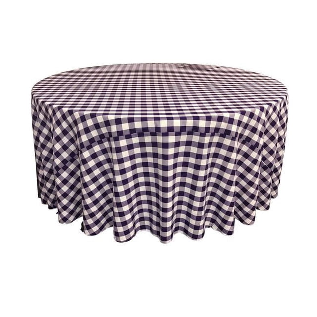LA Linen TCcheck120R-PurpleK23 Nappe à Carreaux Polyester Vichy&44; Blanc & Violet - 120 Po Ronde