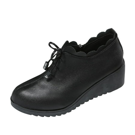 

Winter New Women Casual Boots Casual Womens Non Slip Solid Color Wedges Lace Up Artificial Leather Short Boots Breathable Leisure Shoes