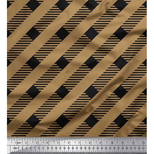 Soimoi Brown Rayon Fabric Diagonal Stripe Print Fabric by Yard 42 Inch Wide