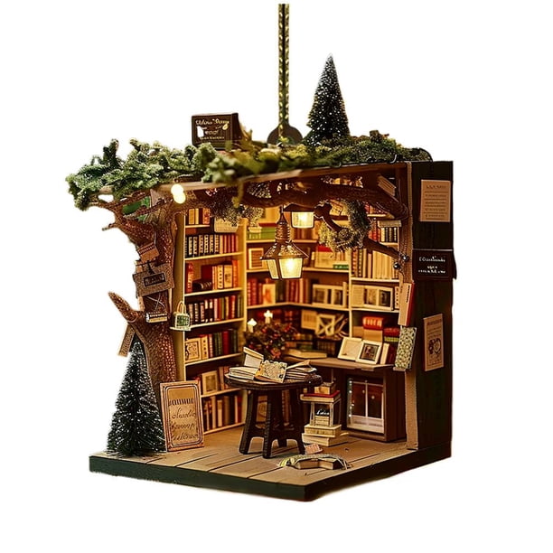 EZLIFE Adorno navideño de librería 2024, adorno navideño para amantes de los libros, adornos navideños, adorno de árbol de libros Libraria Book Worm L0W7