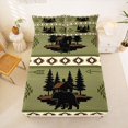 thumbnail image 5 of jejeloiu Lodge Wildlife Bed Sheets,Rustic Print Full Size Sheets For Boys,Green Cream,4pcs,1 Flat Sheet, 1 Fitted Sheet and 2 Pillowcases, 5 of 6