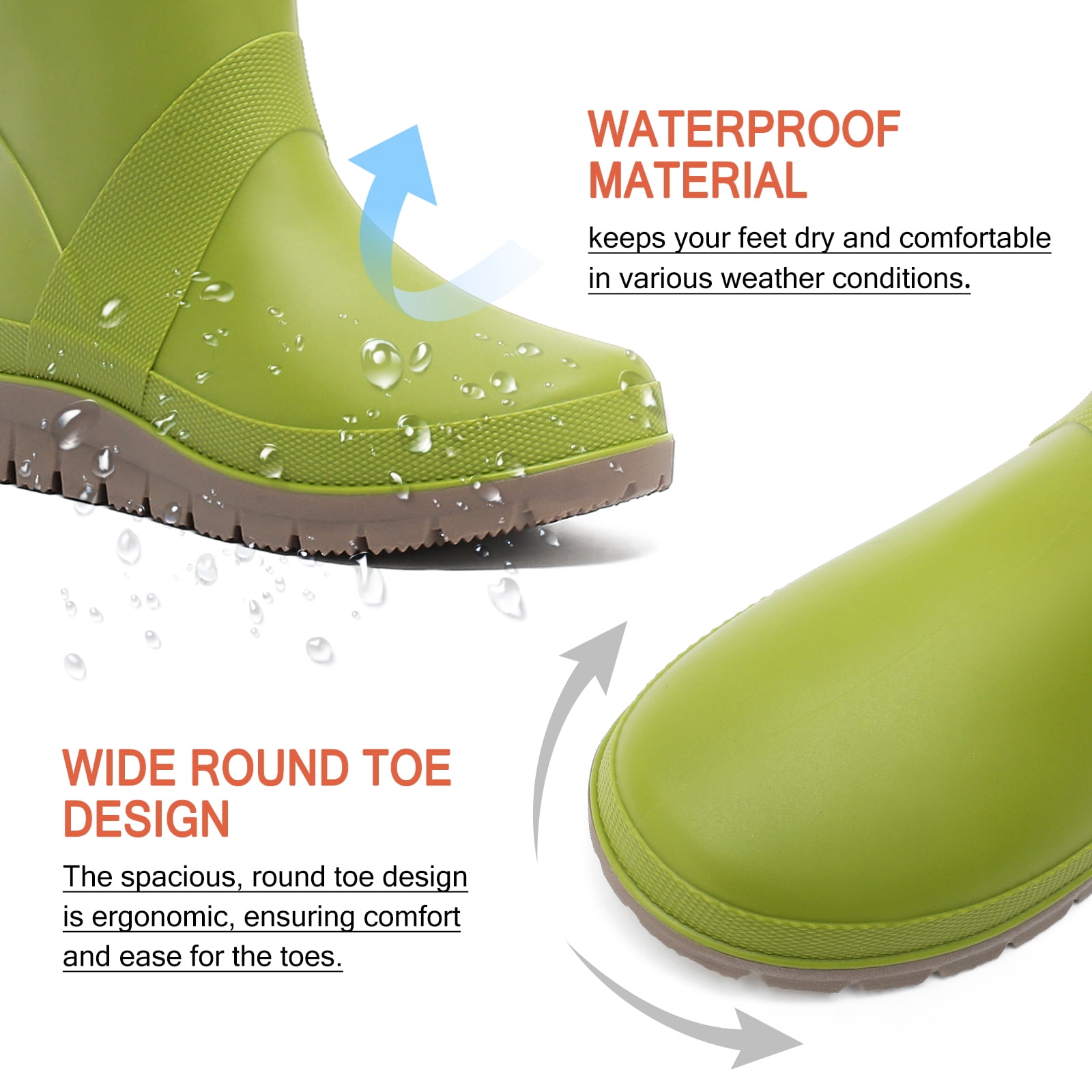Lcamaw Women's Tall Rain Boots Mens Packable Waterproof Anti-Slip Knee High Rubber Boots Lightweight Adjustable Drawstring Wide calf Garden Fishing Shoes Outdoor Work