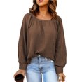 thumbnail image 1 of Blusa de manga larga con cuello cuadrado para mujer, suéter informal holgado a la moda con hombros caídos de Color puro, 1 of 6