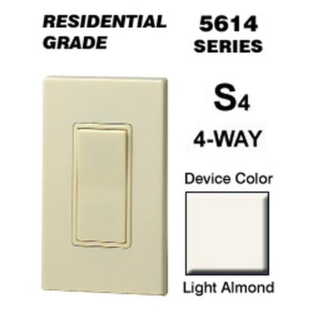 Almond Decora Rocker Leviton 5614-2T Rocker Switch Decora 4-Way 15 Amp 120/277 VAC Grounding Residential Grade Quickwire Push-In and Side Wired - Light Almond ()