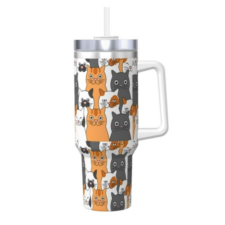 

Uemuo Funny Cats Print 40oz Ice Bully With Handle And Straw Stainless Steel Vacuum Insulated Cup And 2 In 1 Straw Lid Insulated Travel Tumbler