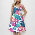 thumbnail image 3 of Dvprdro Womens Sundress Summer Fashion Floral Printed Crew Neck Sleeveless Pleated Flowy Boho A Line Tank Casual Loose Beach Mini Dress, 3 of 5