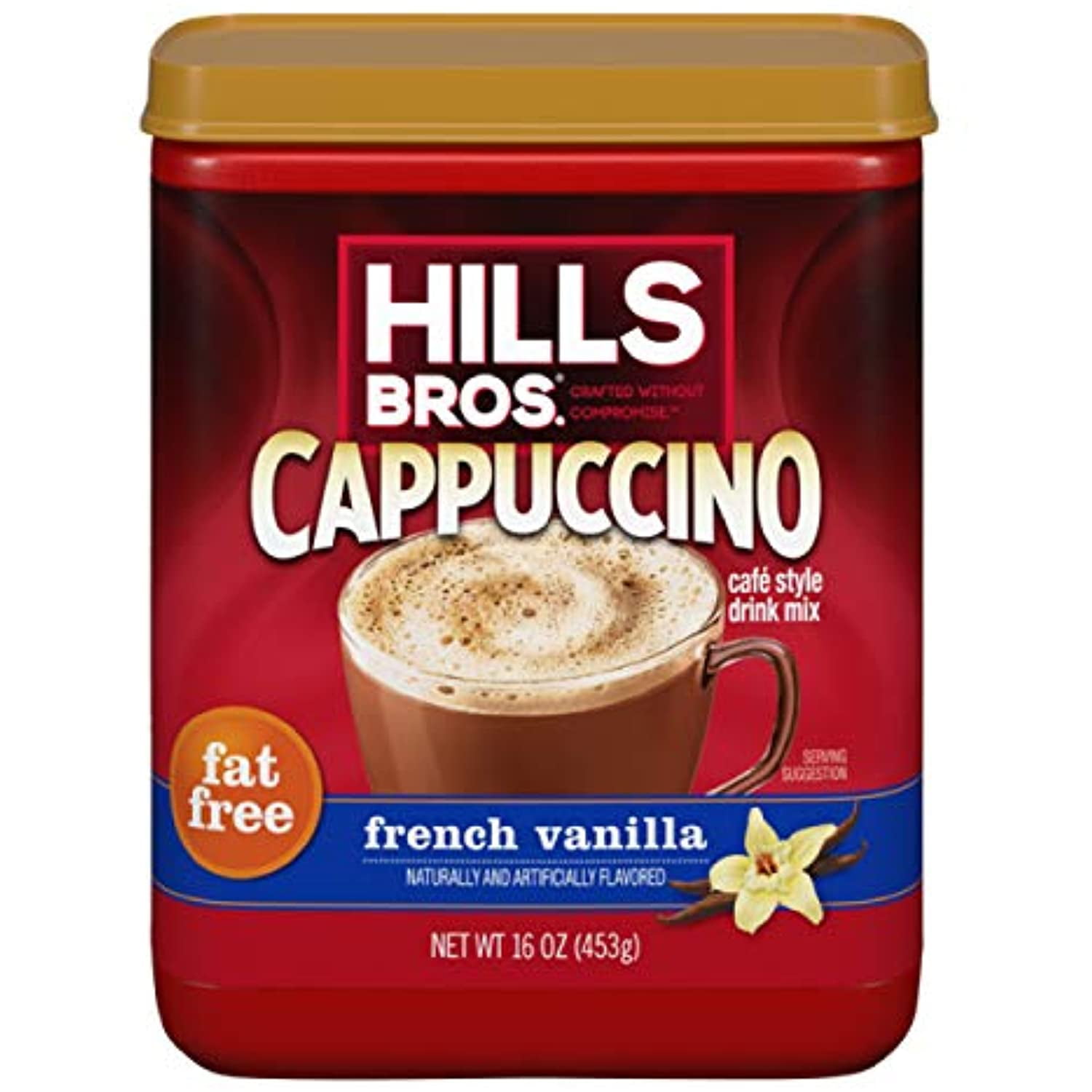 Hills Bros. Instant Cappuccino Mix, Fat Free French Vanilla Cappuccino Mix – Enjoy Coffeehouse Flavor From Home – Fat-Free Cappuccino With Sweet Notes (16 Ounces)