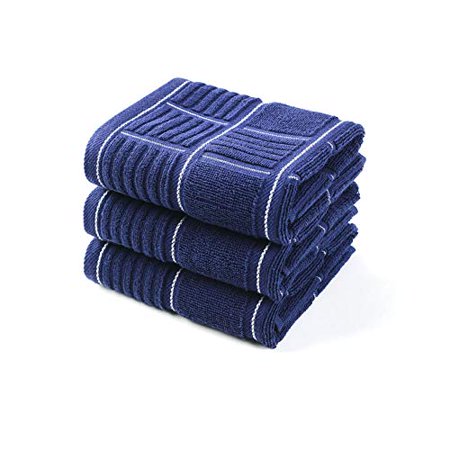 

ANYI Kitchen Dish Towels Heavy Duty Absorbent Dish Cloths with Hanging Loop 100% Cotton Tea Bar Towels (16x26 Set of 3 Navy)