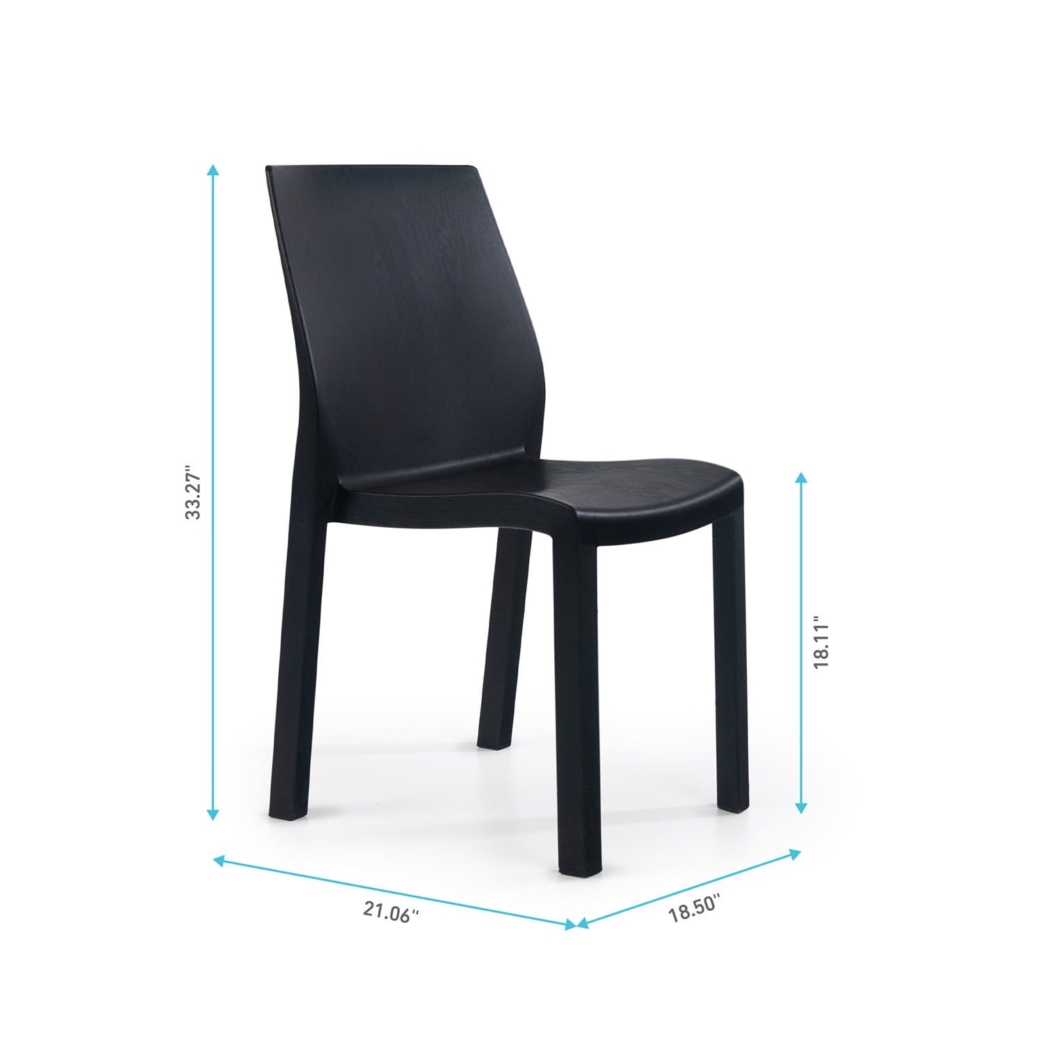 WRGHOME Palma Modern Outdoor/Indoor Plastic Resin Stacking Patio Dining Chairs  (Set of 2) - BLACK