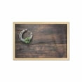 thumbnail image 1 of Clover Wall Art with Frame, Rusty Horseshoe Shamrock on Weathered Wooden Backdrop, Printed Fabric Poster for Bathroom Living Room, 35" x 23", Grey Seal Brown, by Ambesonne, 1 of 2