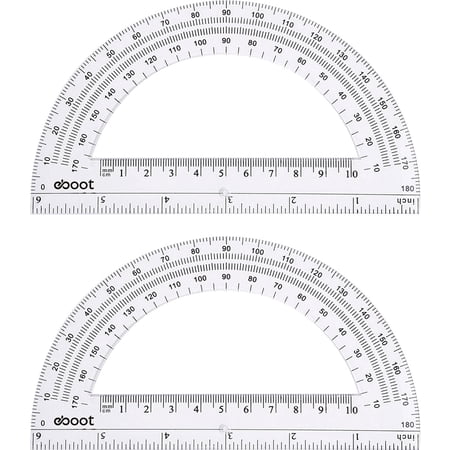 EBOOT Plastic Protractor Math Protractors 180 Degrees, 6 Inch, Pack of 2 (Clear)