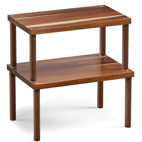 Danfoxer Cabinet Organizer Shelf(Set of 2),Kitchen Counter Shelves,Acacia Wood Spice Rack Countertop and Cabinet,Stackable Expandable(Medium)