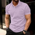thumbnail image 2 of Men's Short Sleeve Polo Shirts 2026 Summer Casual Button Placket Collared Tops with Chest Pocket Golf Business Tees Light Purple XL, 2 of 5