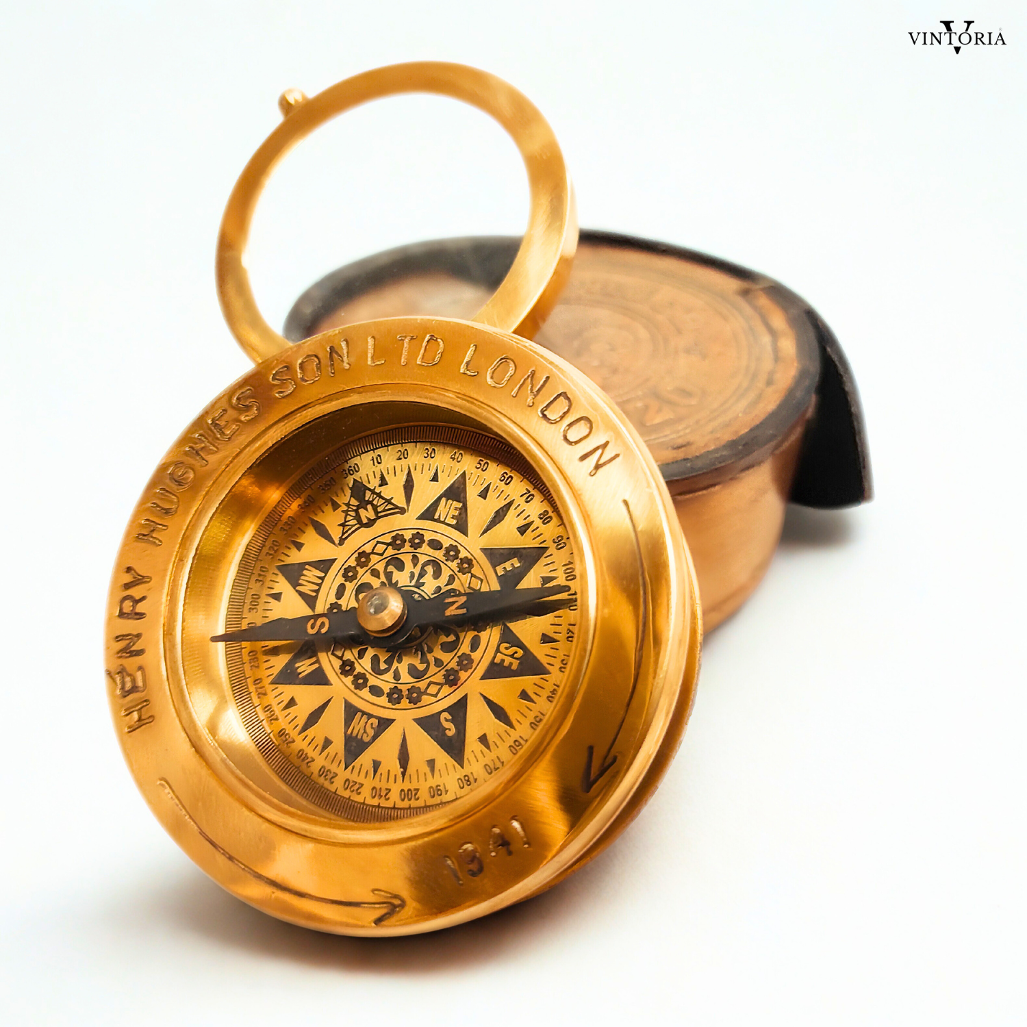 Brass Twin Compass 3" with Magnifying Glass & Leather Case Nautical Marine Gift