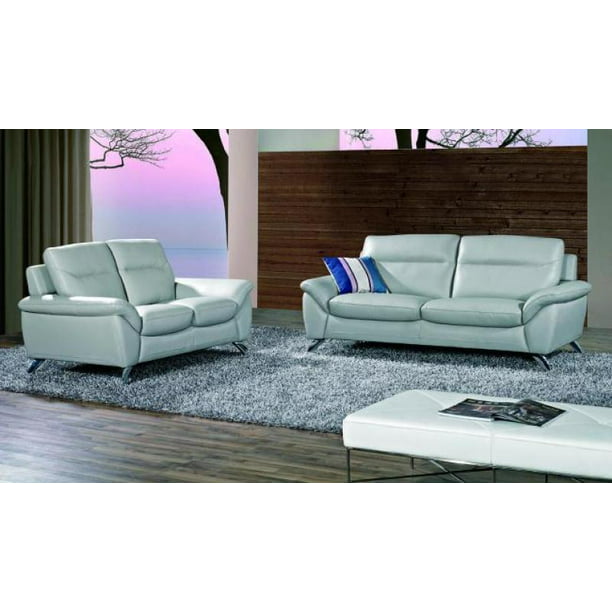 Maxwest P804 Modern Light Grey Leather, Grey Leather Sofa And Loveseat Set