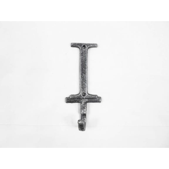 Rustic Silver Cast Iron Letter I Alphabet Wall Hook 6"