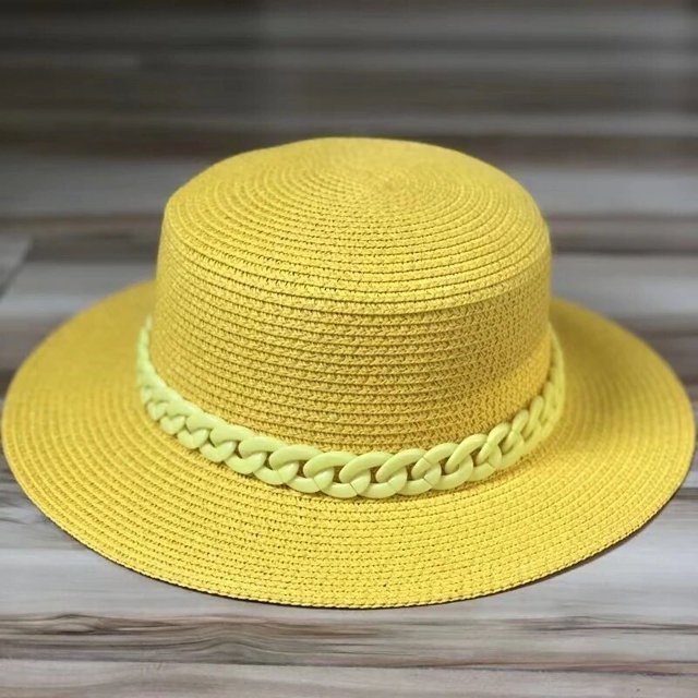 Sombrero de paja de ala ancha para mujer, sombrero de paja verde, amarillo, Morado, versión coreana, moda, red, cadena roja, playa, sol, marea