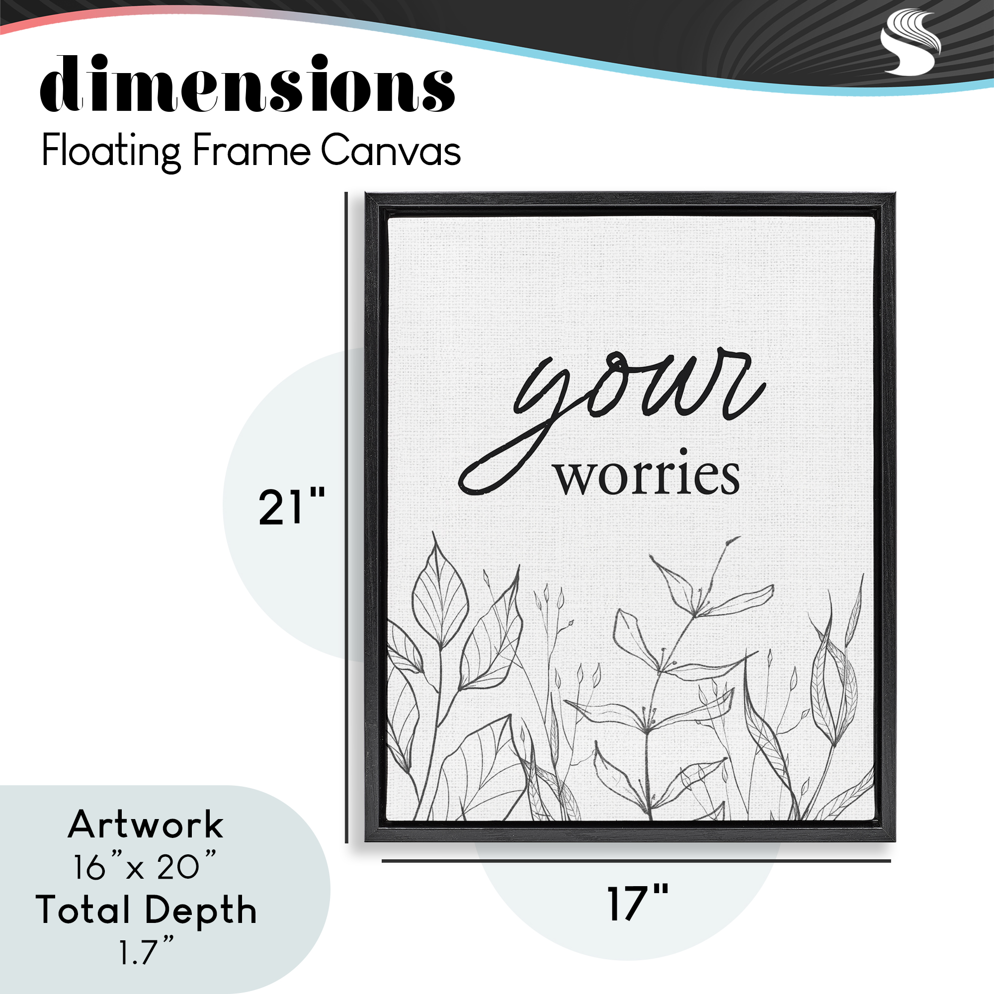 Your Worries Minimalist Leaves Black Framed Floater Canvas Wall Art, design by Lettered and Lined