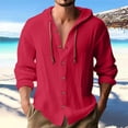 thumbnail image 2 of Men's Cotton Linen Solid Color Shirt Hooded Hoodie Button Loose Long-sleeved Hooded Spring And Summer Casual Daily Clothing, 2 of 6