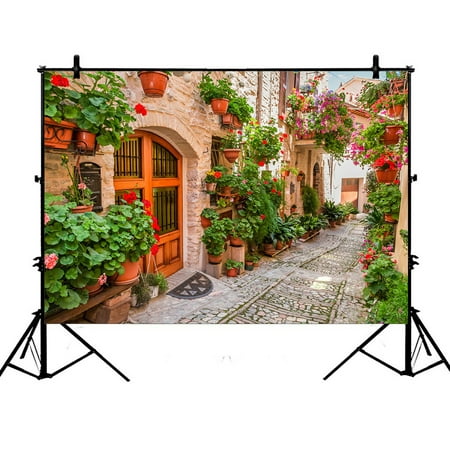 PHFZK 7x5ft European Cityscape Backdrops, Beautiful Italian Street in Small Provincial Town Photography Backdrops Polyester Photo Background Studio