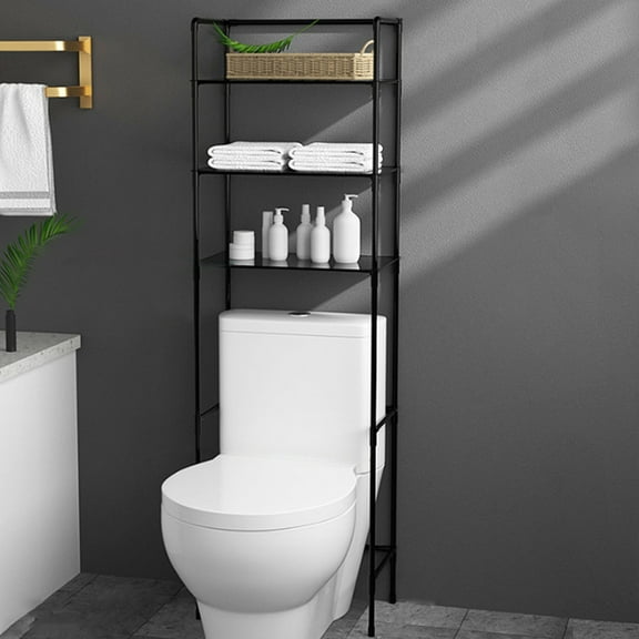 Over-the-Toilet Storage Shelf | Floor Standing Bathroom Organizer Rack | 59" Tall Plastic Shelving Unit | Black/White | Space-Saving Laundry & Bathroom Storage | 150x45x25cm