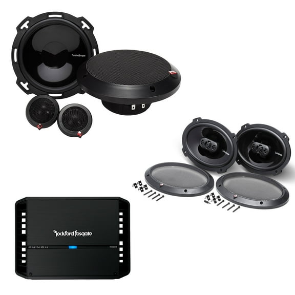 Rockford Fosgate - 1 Pair of P165-SE Punch 2-Way Component Speakers, 1 Pair of P1694 Punch 6X9" 4-Way Speakers with P400X4 400 Watt 4 Channel Amplifier