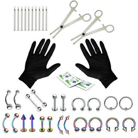 BodyJ4You 36PC PRO Piercing Kit Silvertone Rainbow 14G 16G Belly Ring Tongue Tragus Nipple (Best Way To Heal Tongue Piercing)