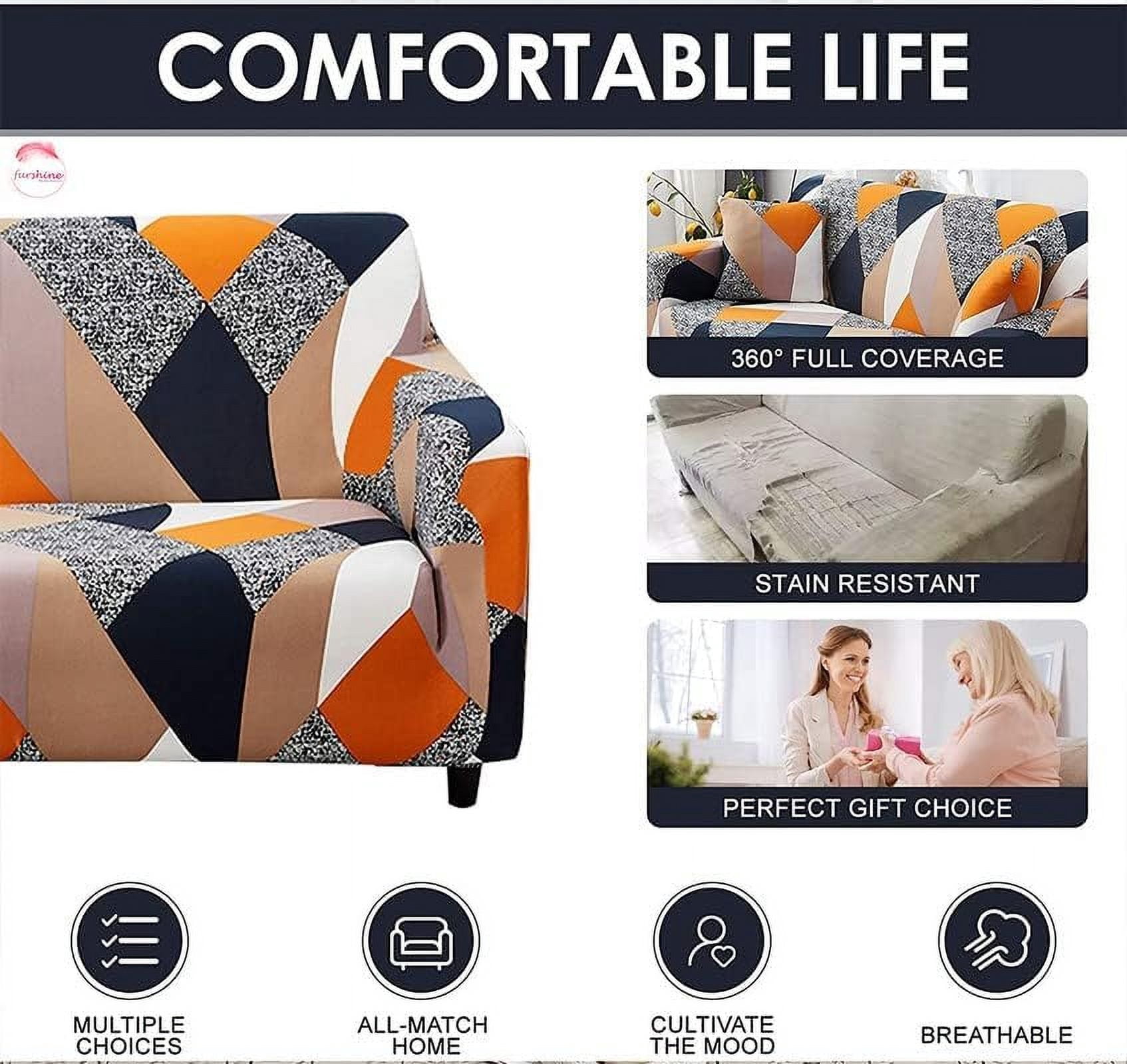 Yumcute Washable Sofa Cover Fit Stretch Slipcover Elastic Fabric Printed Pattern Chair Loveseat Couch Settee Non Slip Sofa Covers Furniture Cover Protector