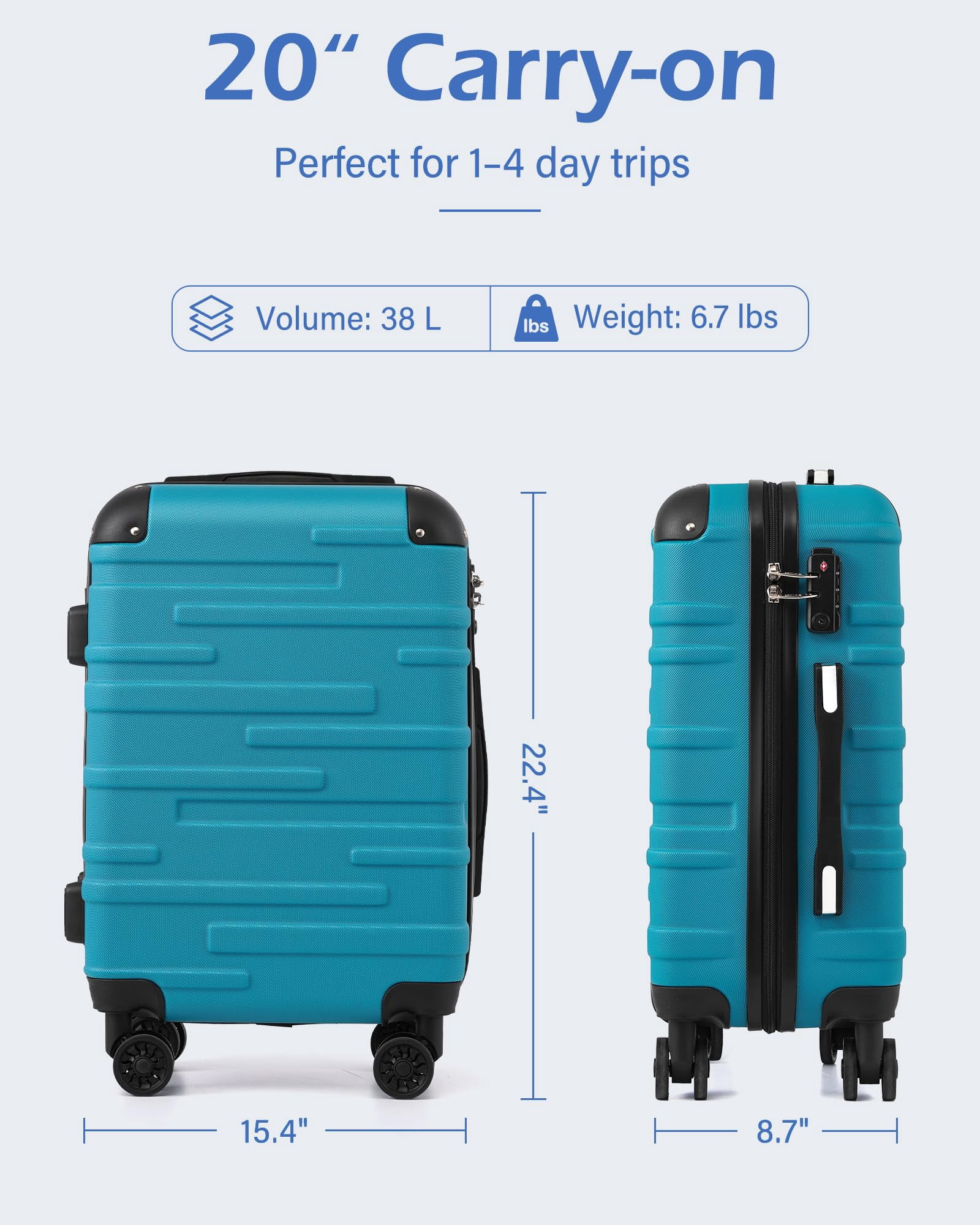 Coolife Hardside Carry-On Luggage with TSA Lock, Spinner Wheels, Telescopic Handle, Lightweight Suitcase (Champagne, S(20in_carry on))