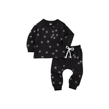

Infant Baby Boy Girl Set White Stars Print Cotton Pullover Top Waist Pants Clothes Outfit 4Styles