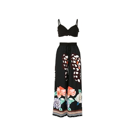

Nituyy Women Pants Set Summer Beach Butterfly Printed Tops and Long Pants
