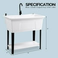 thumbnail image 4 of Ktaxon 27 Gallon Plastic Utility Sink with Hot/Cold Faucet, 36" Freestanding Laundry Tub with Iron Legs, Storage Shelf, Drain Board, Soap Dispenser and Pop-up Button for Bathroom, Laundry Room, White, 4 of 9