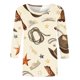 thumbnail image 4 of Camiseta Honeeladyy con estampado de botas vaqueras para mujer, cuello redondo, manga 3/4, para uso diario (marrón, 2XL), 4 of 5