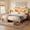 Natural, variant on melmine Wood Platform Bed Frame King with Storage Headboard Modern Wooden Bed Frame with LED Lights & Charge Station,Noise-Free,Easy Assembly,Brown
