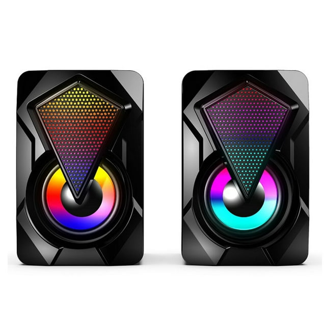 ziyahi 1 Pair Computer Speakers Stereo USB RGB Loudspeakers 3.5mm Wired LED Light Portable Desktop Subwoofers