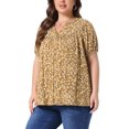 thumbnail image 4 of Agnes Orinda Women's Plus Size Button Down Shirts Floral V Neck Short Sleeve Tops Pleated Casual Summer Blouses 3X Yellow, 4 of 6