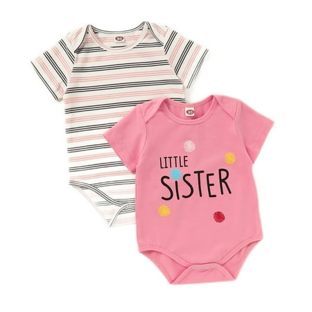 

Mikrdoo Newborn Baby Girls Romper 3-6M Short Sleeve Romper Stripe Pink Bodysuit