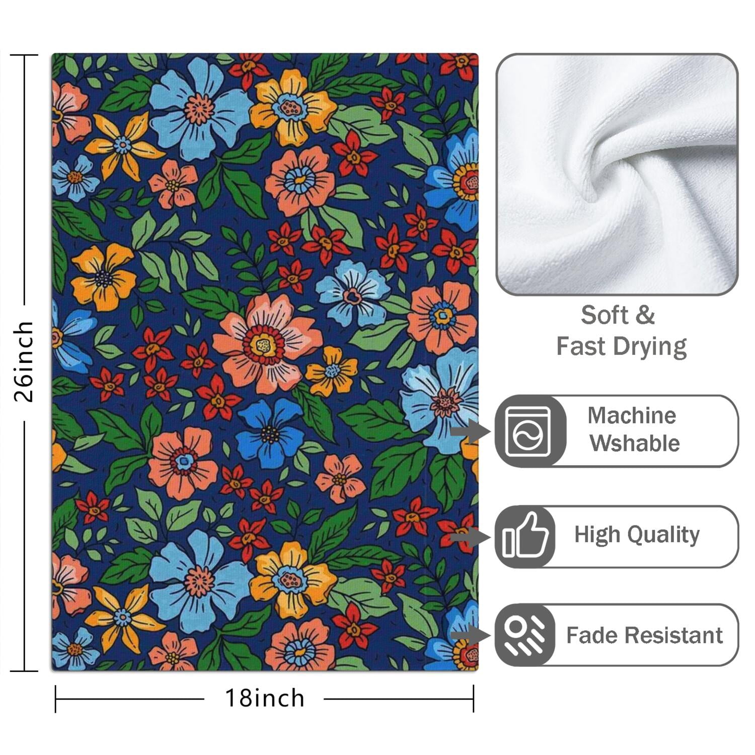 2 Pcs Funny Kitchen Towels,Pioneer Flower Microfiber Dish Towels,Kitchen Tea Towels,Kitchen Towel Set (18" X 26")