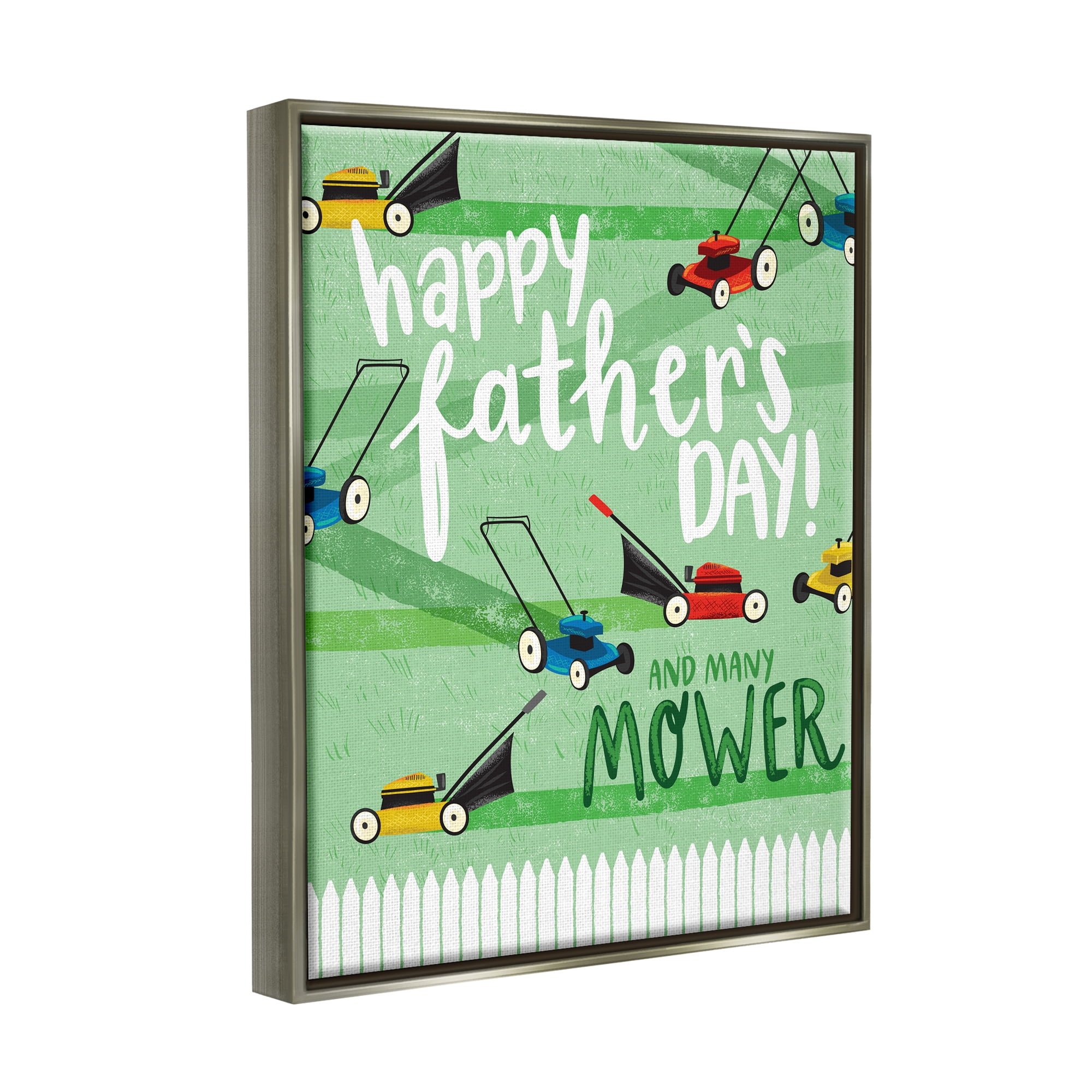 Stupell Industries Happy Father's Day Lawn Mowers Holiday Painting Gray Floater Framed Art Print Wall Art