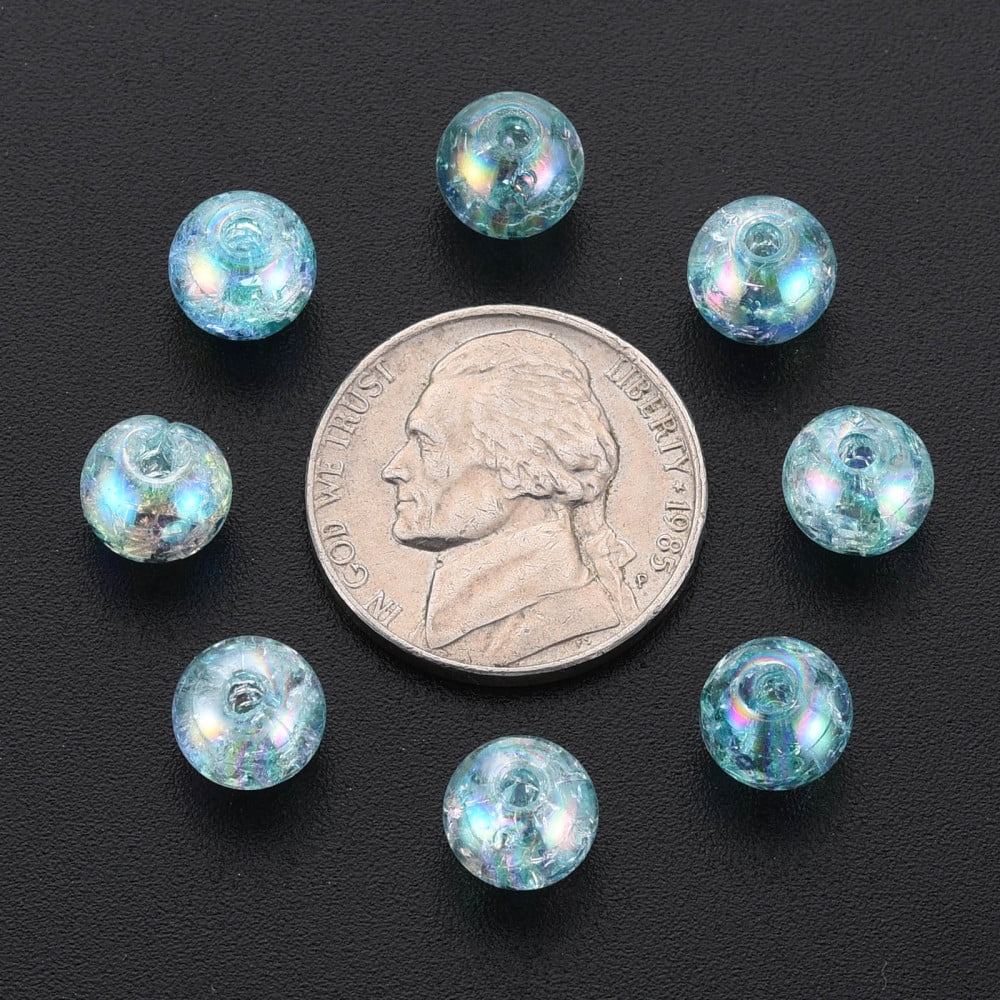 Transparent Crackle Acrylic Beads AB color Plated Round Sky Blue 8x7mm Hole: 1.8mm about 1745pcs/500g