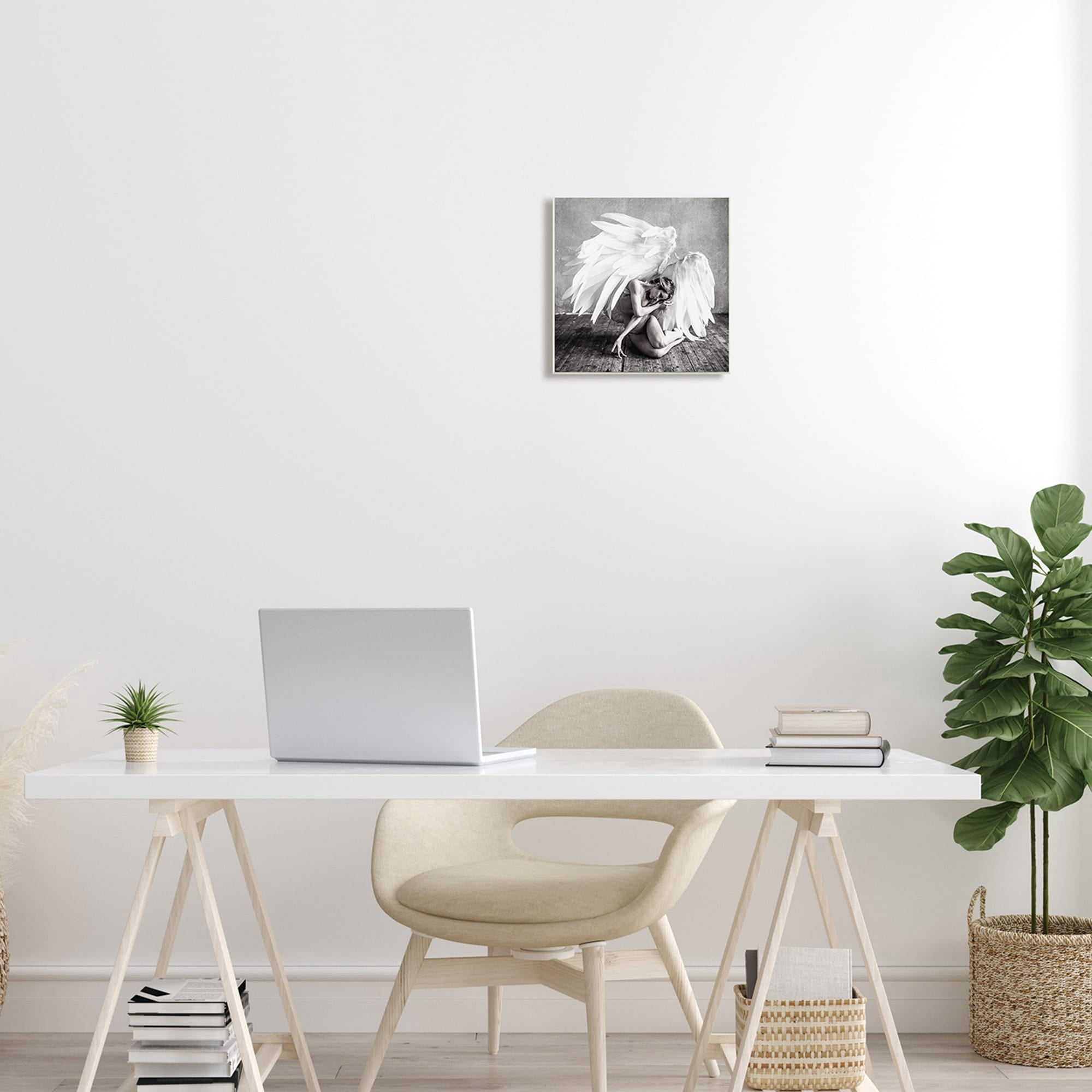 Stupell Industries Magical White Angel Wings Woman Monochrome Photography Wood Wall Art, 12 x 12, Design by Nicholas Ivins