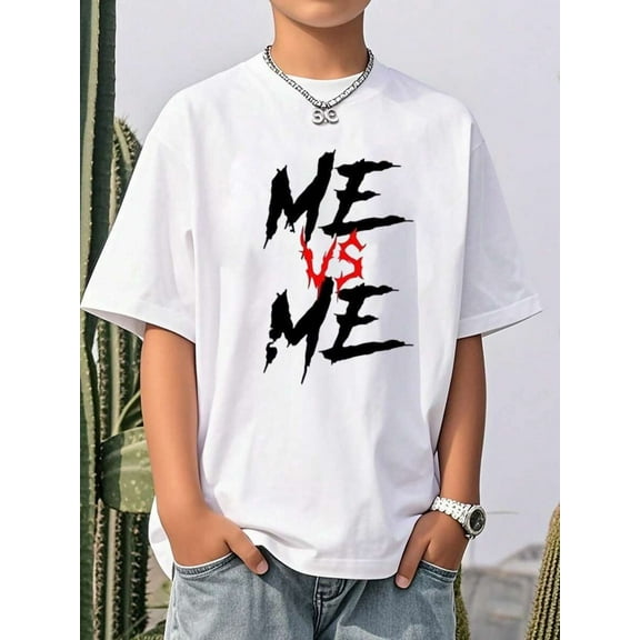 Boys & Teens' Casual Graphic Print Round Neck Short Sleeve T-Shirt, Summer Top