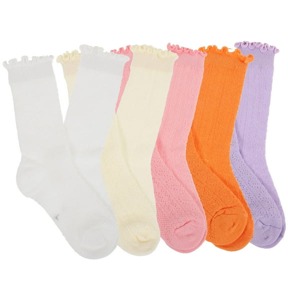 OFFIGAM 5 Pairs Girls Cotton Socks Assorted Color Ventilation Secure Fit Mid Tube Design