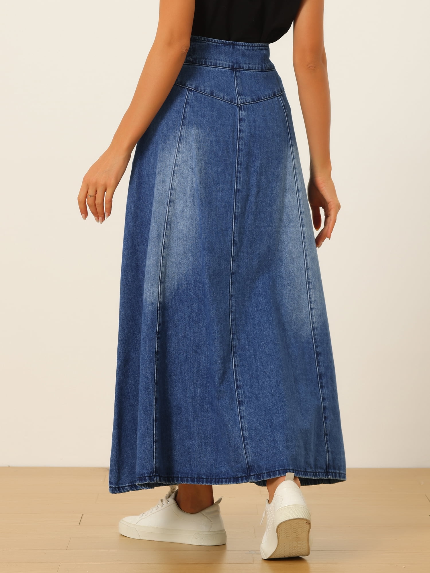 DARING DIVA Women's Casual Denim Skirt A-Line Flared Maxi Skirts M Blue